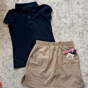 Girls 6x NWOT Navy Polo Shirt and NWT Izod khaki Skort Set Uniform